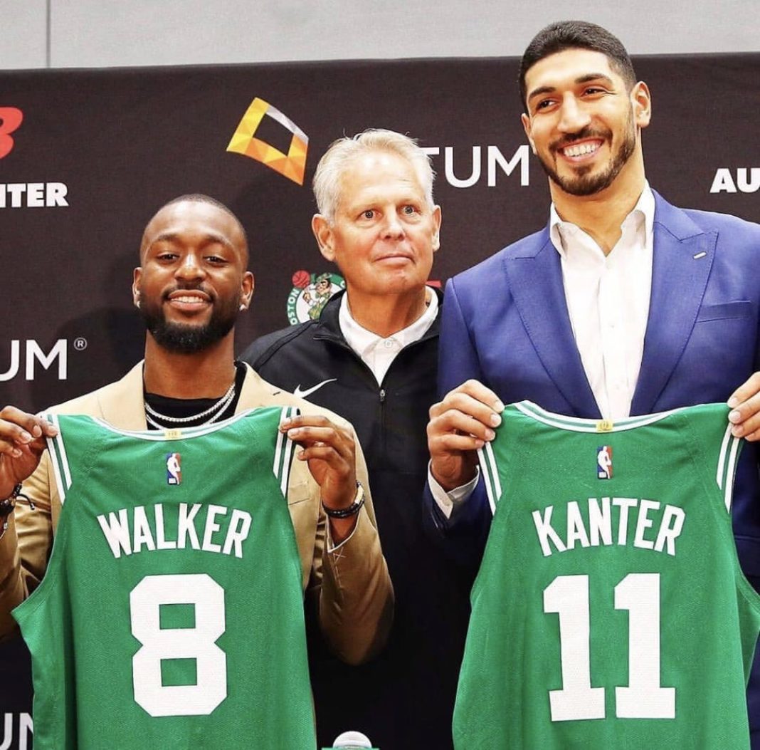 D_s2jorXoAACScC Boston Celtics Enes Kanter introduced to the media along with Kemba Walker and Team President Danny Ainge